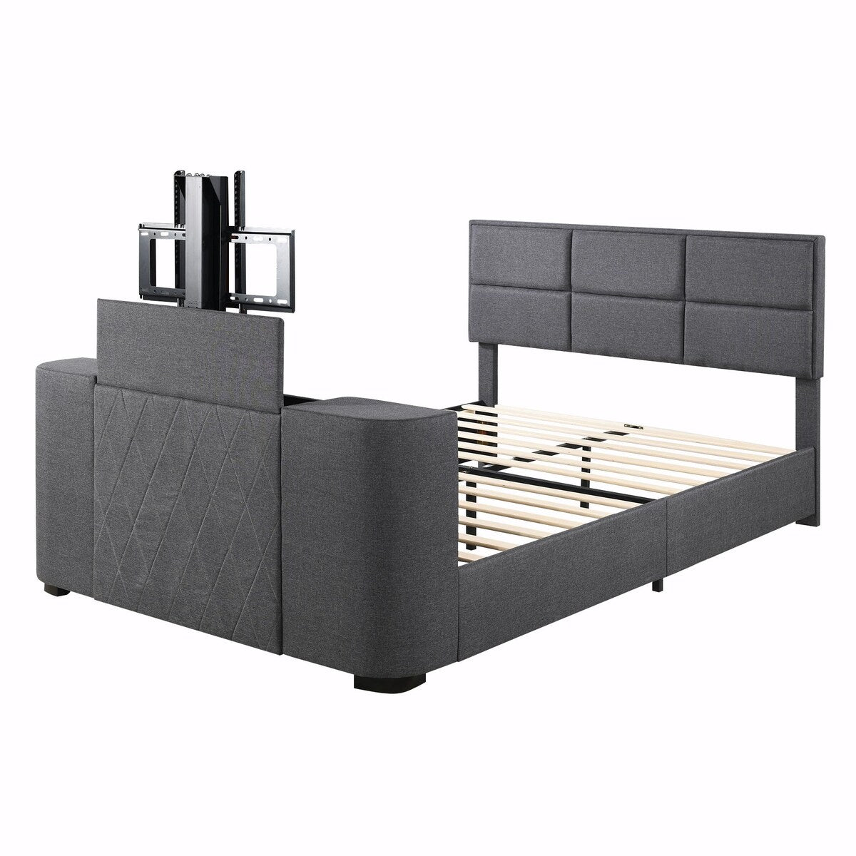 Upholstery TV Platform Bed Frame with Height- adjustable Headboard and Support Legs