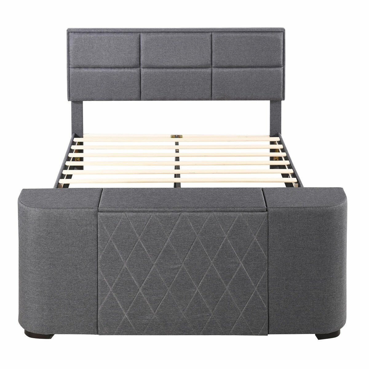 Upholstery TV Platform Bed Frame with Height- adjustable Headboard and Support Legs