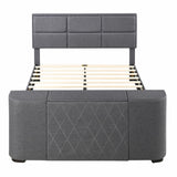 Upholstery TV Platform Bed Frame with Height- adjustable Headboard and Support Legs