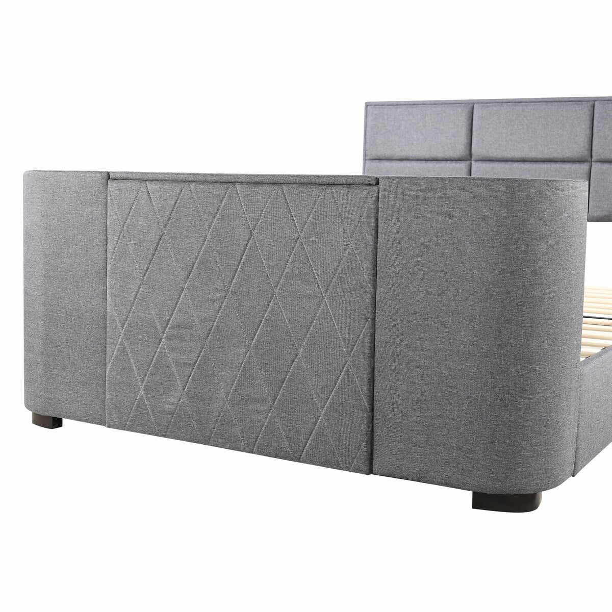 Upholstery TV Platform Bed Frame with Height- adjustable Headboard and Support Legs