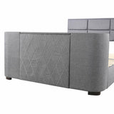 Upholstery TV Platform Bed Frame with Height- adjustable Headboard and Support Legs