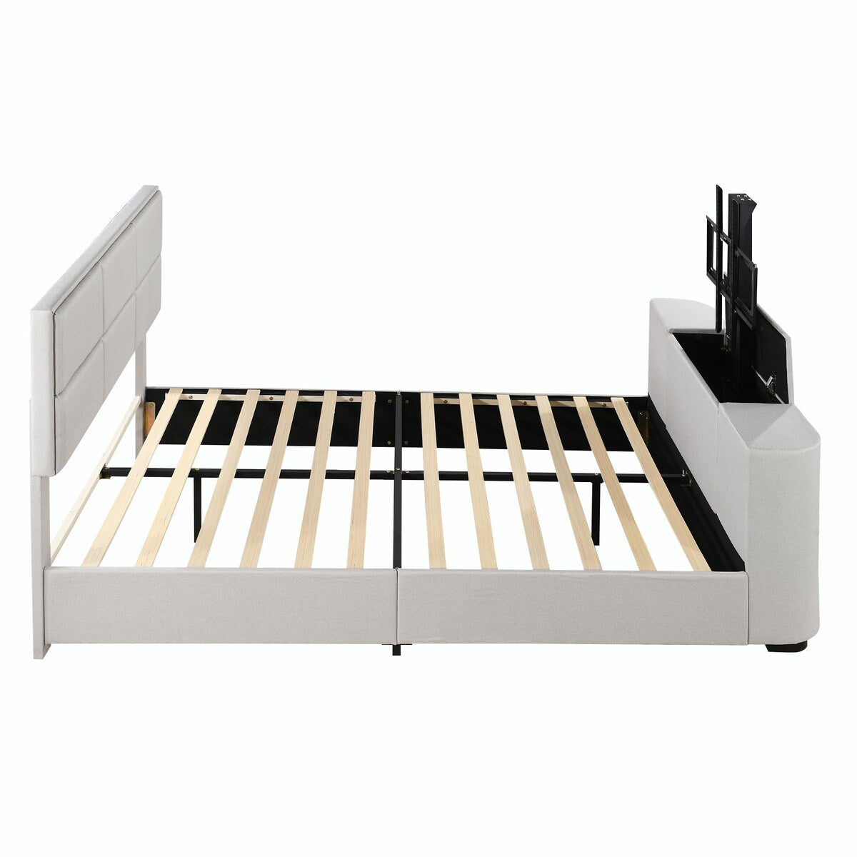 Upholstery TV Platform Bed Frame with Height- adjustable Headboard and Support Legs