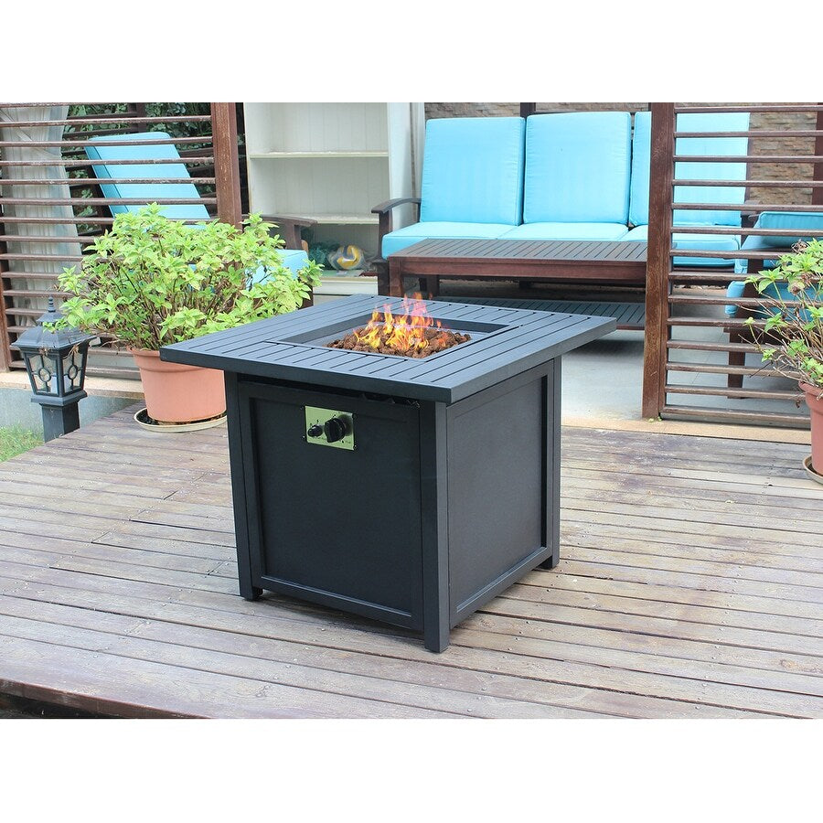 Upland 30" Slat Top Gas Fire Pit TableBlack
