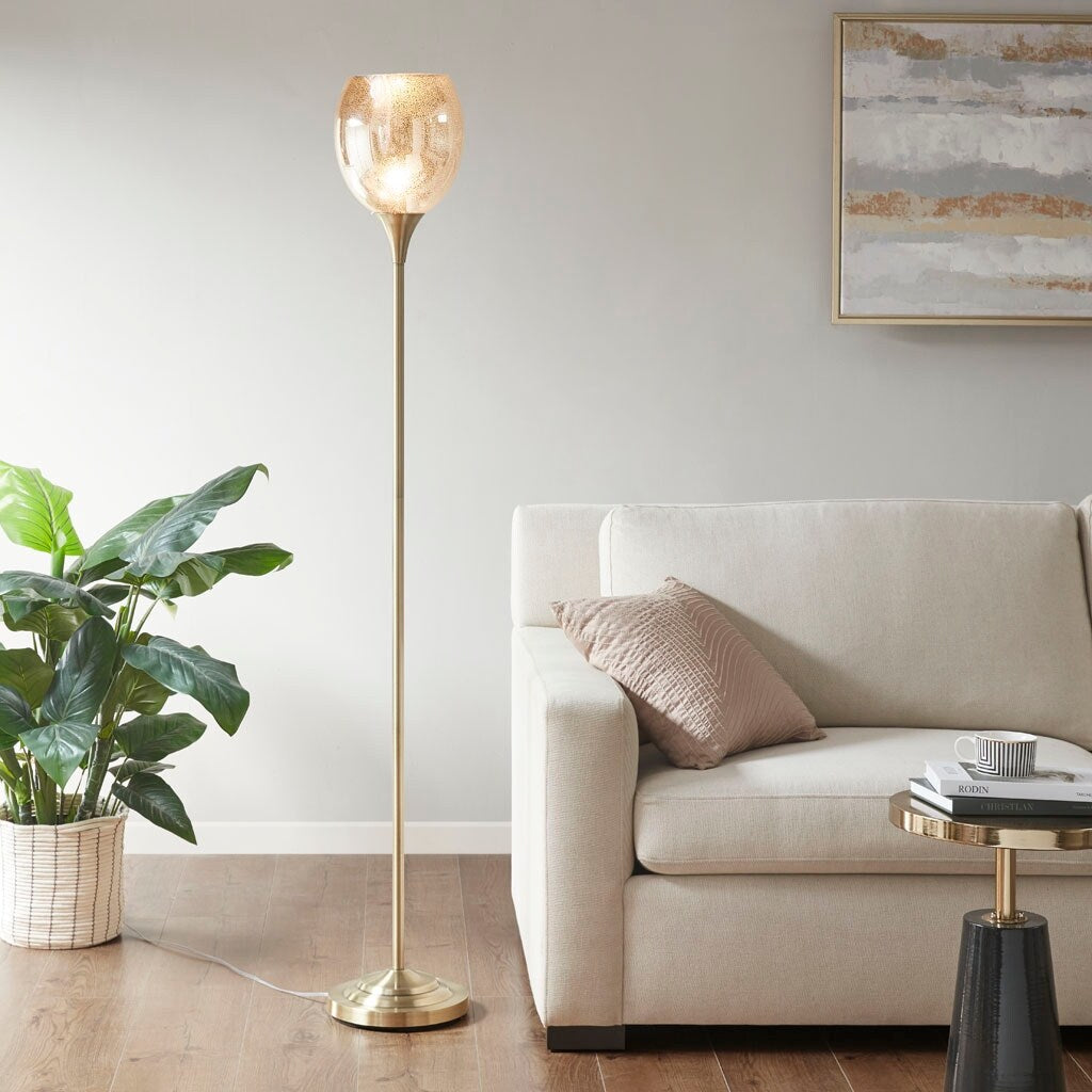 Uplight Floor Lamp with Mercury Glass Shade for living room,bedroom,and dining room