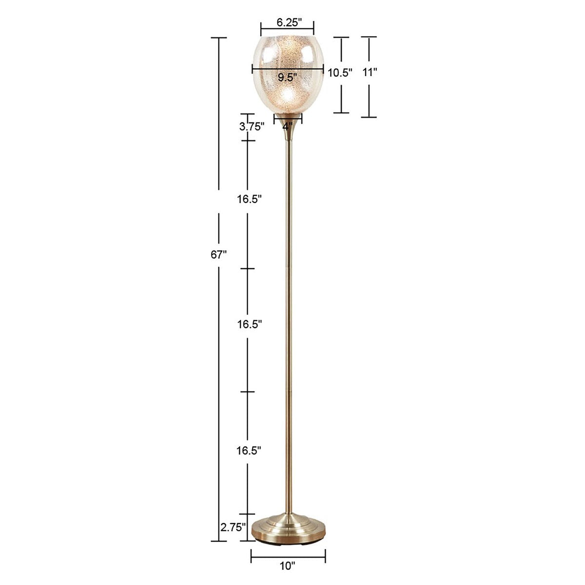 Uplight Floor Lamp with Mercury Glass Shade for living room,bedroom,and dining room