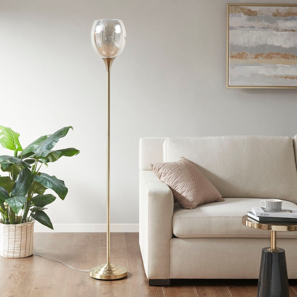 Uplight Floor Lamp with Mercury Glass Shade for living room,bedroom,and dining room