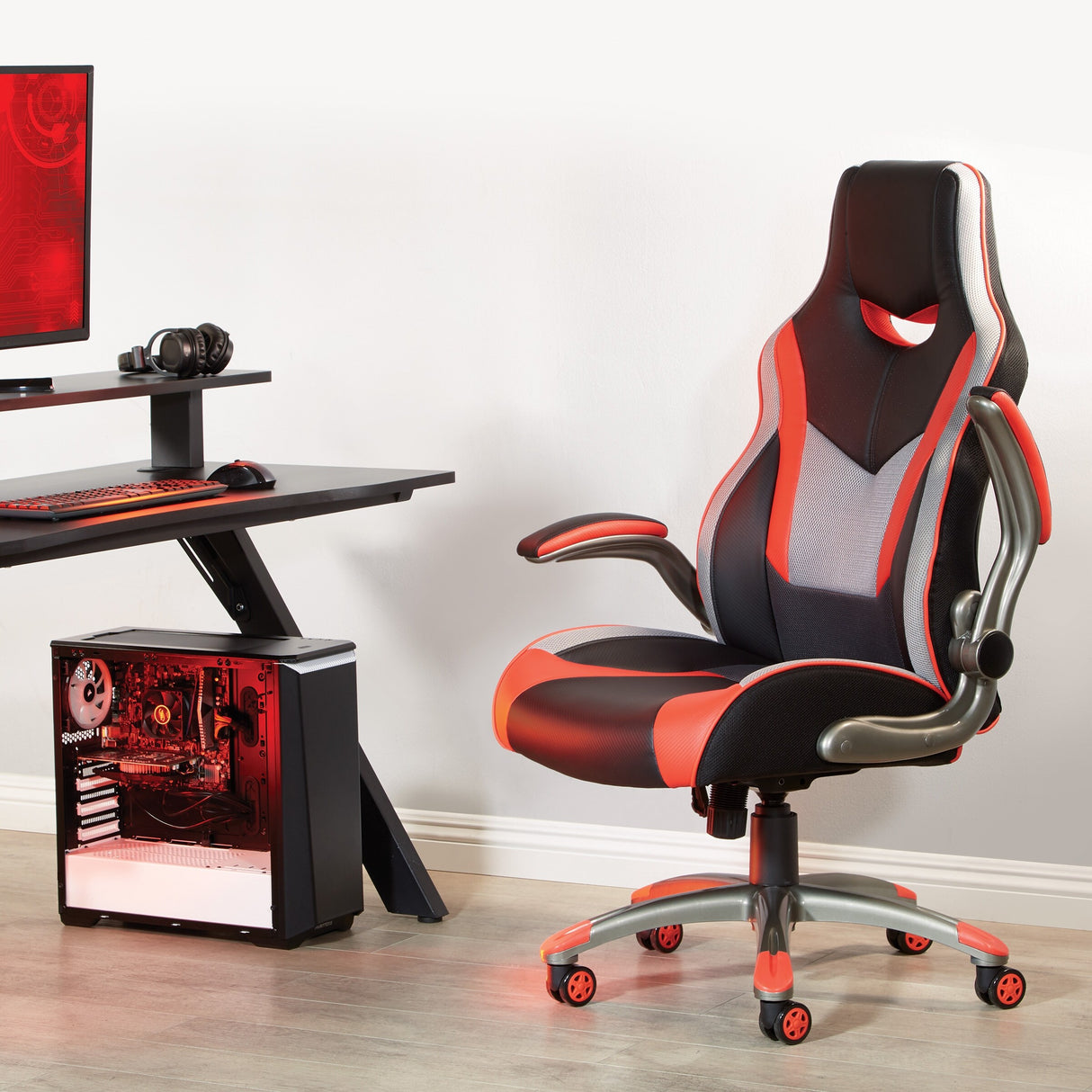 Uplink Gaming Chair in Faux Leather with Red Accents