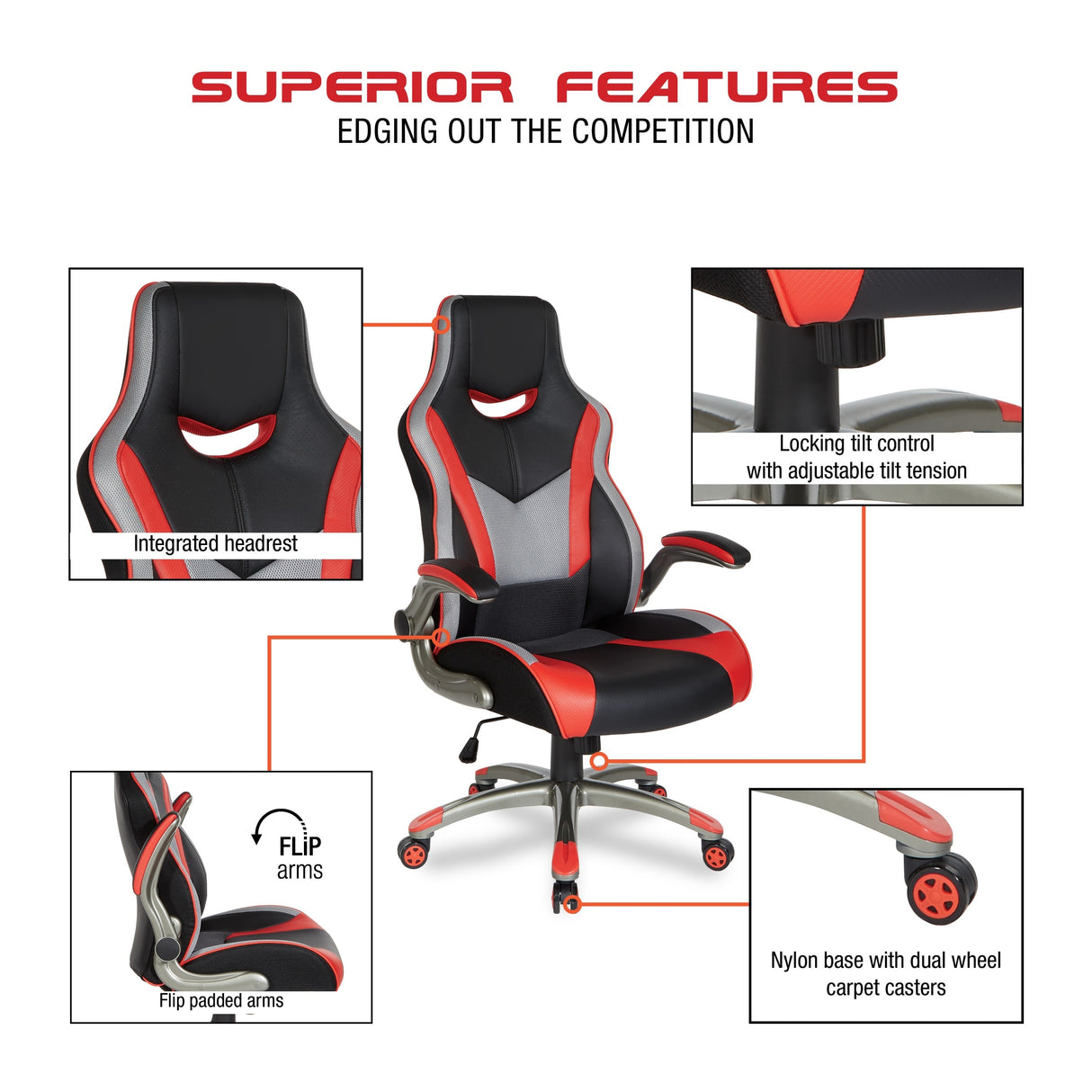 Uplink Gaming Chair in Faux Leather with Red Accents