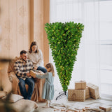 Upside Down Green Christmas Tree - LED Warm White Lights, Sturdy Metal Base - 6ft Easy Assembly