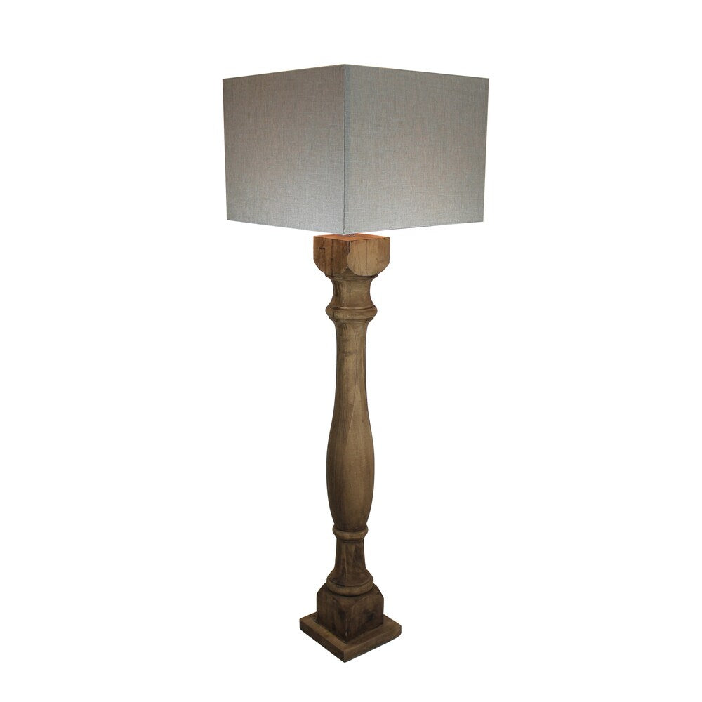 Urban Designs Rustic 66-Inch Handcrafted Solid Wood And Square Beige Shade Floor Lamp