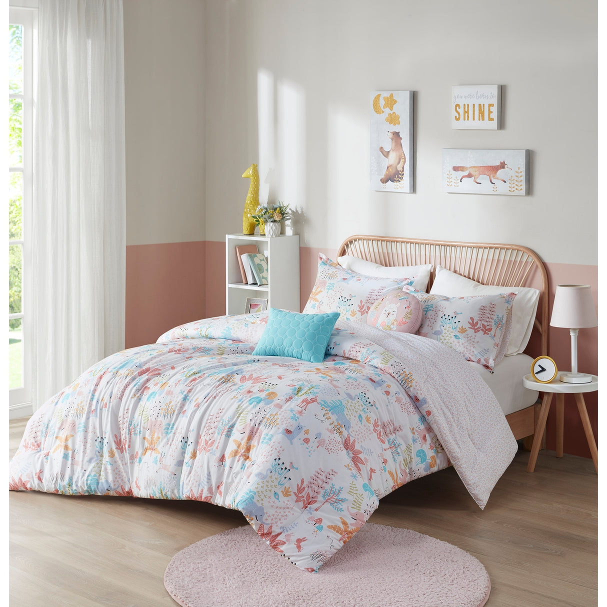 Intelligent Design Kids Kinsley Blush Woodland Animals Cotton Reversible Comforter Set