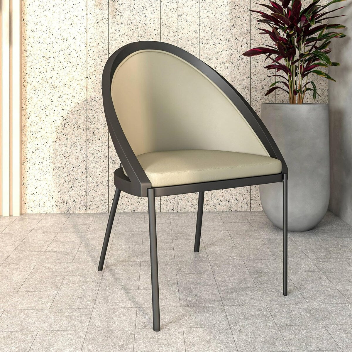 Urbane Upholstered Faux Leather Dining Chair with Powder Coated Steel Legs by LeisureMod