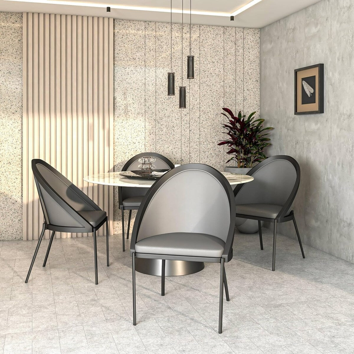 Urbane Upholstered Faux Leather Dining Chair with Powder Coated Steel Legs by LeisureMod