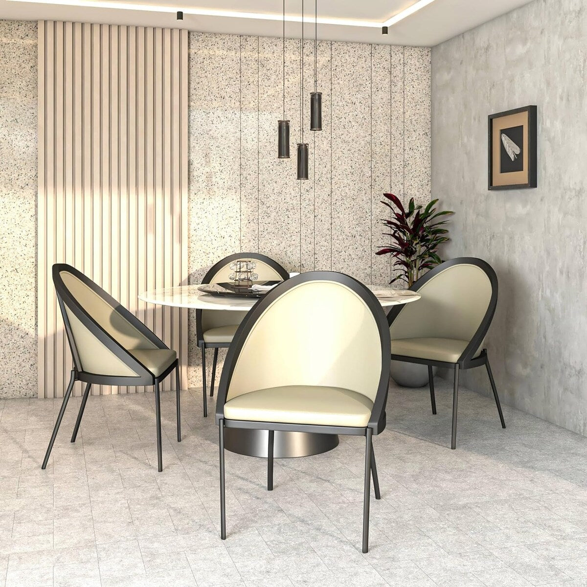 Urbane Upholstered Faux Leather Dining Chair with Powder Coated Steel Legs by LeisureMod