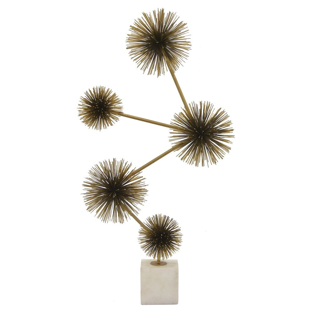 Urchin Sculpture Marble Base in Gold Metal 16in L x 7in W x 28in H