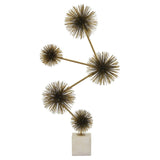 Urchin Sculpture Marble Base in Gold Metal 16in L x 7in W x 28in H