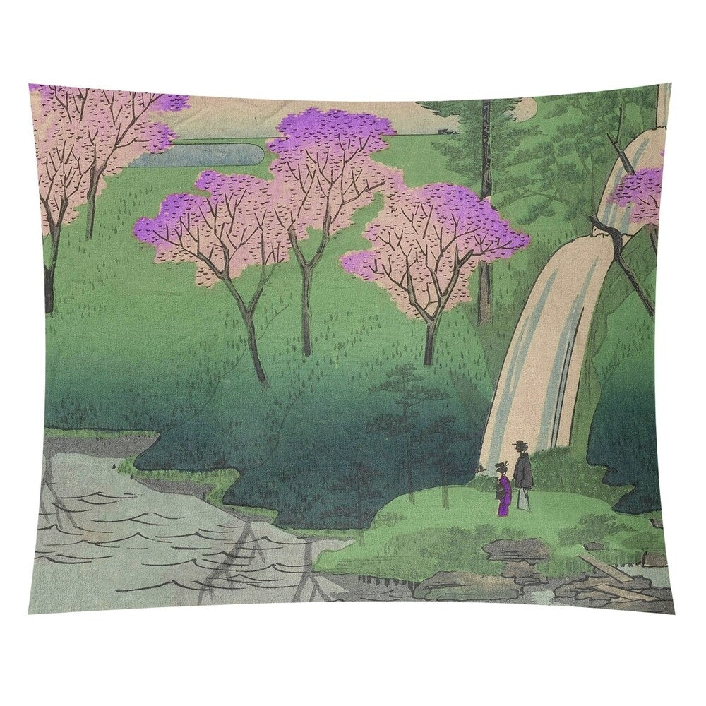 Utagawa Hiroshige Chiyogaike Pond with Purple Blossoms Wall Tapestry - 26 x 36