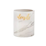 Utensil Jar with Ceramic Frame and Cursive Writing, White