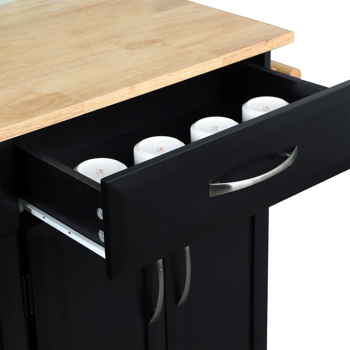 Kitchen Cart with Storage Cabinets, Rolling Kitchen Island, Black