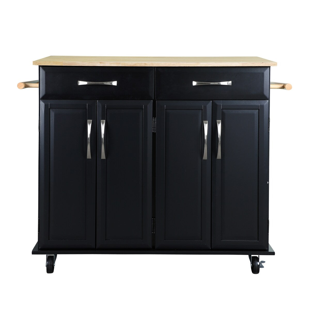 Kitchen Cart with Storage Cabinets, Rolling Kitchen Island, Black