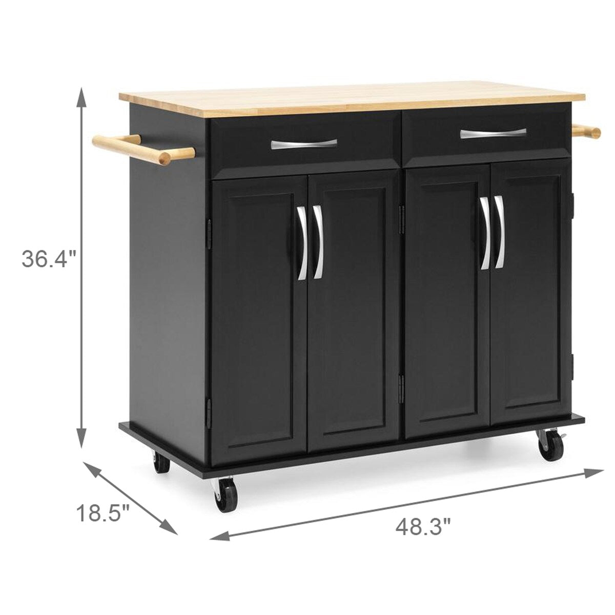 Kitchen Cart with Storage Cabinets, Rolling Kitchen Island, Black