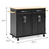 Kitchen Cart with Storage Cabinets, Rolling Kitchen Island, Black