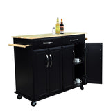 Kitchen Cart with Storage Cabinets, Rolling Kitchen Island, Black