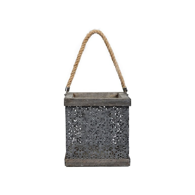 Utopia Alley Wood and Perforated Metal Lila Rustic Bleached Candle Holder