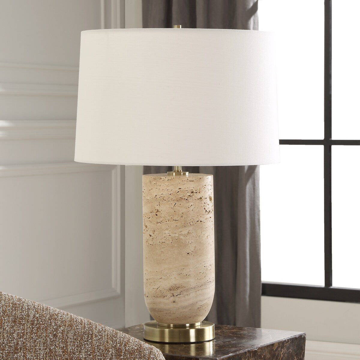 Uttermost Aubrey Travertine Table Lamp - 24.5" H X 16" W X 16" D