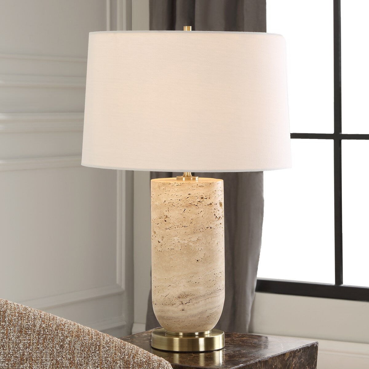 Uttermost Aubrey Travertine Table Lamp - 24.5" H X 16" W X 16" D