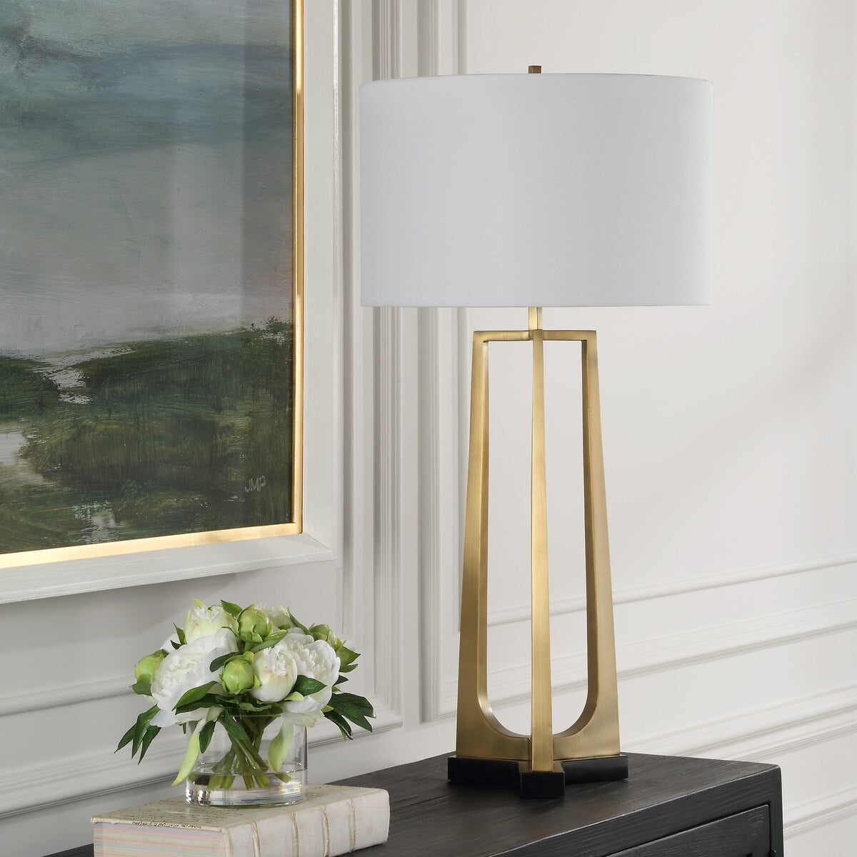Uttermost Crossroads Brass Table Lamp - 32.5'' H X 16'' W X 16'' D