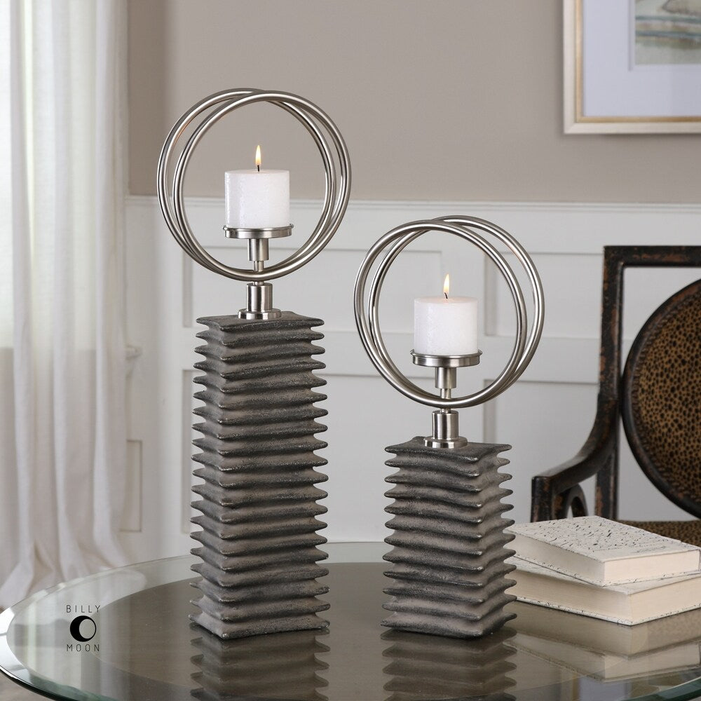 Uttermost Eugenio Textured Aged Black Candleholders (Set of 2)