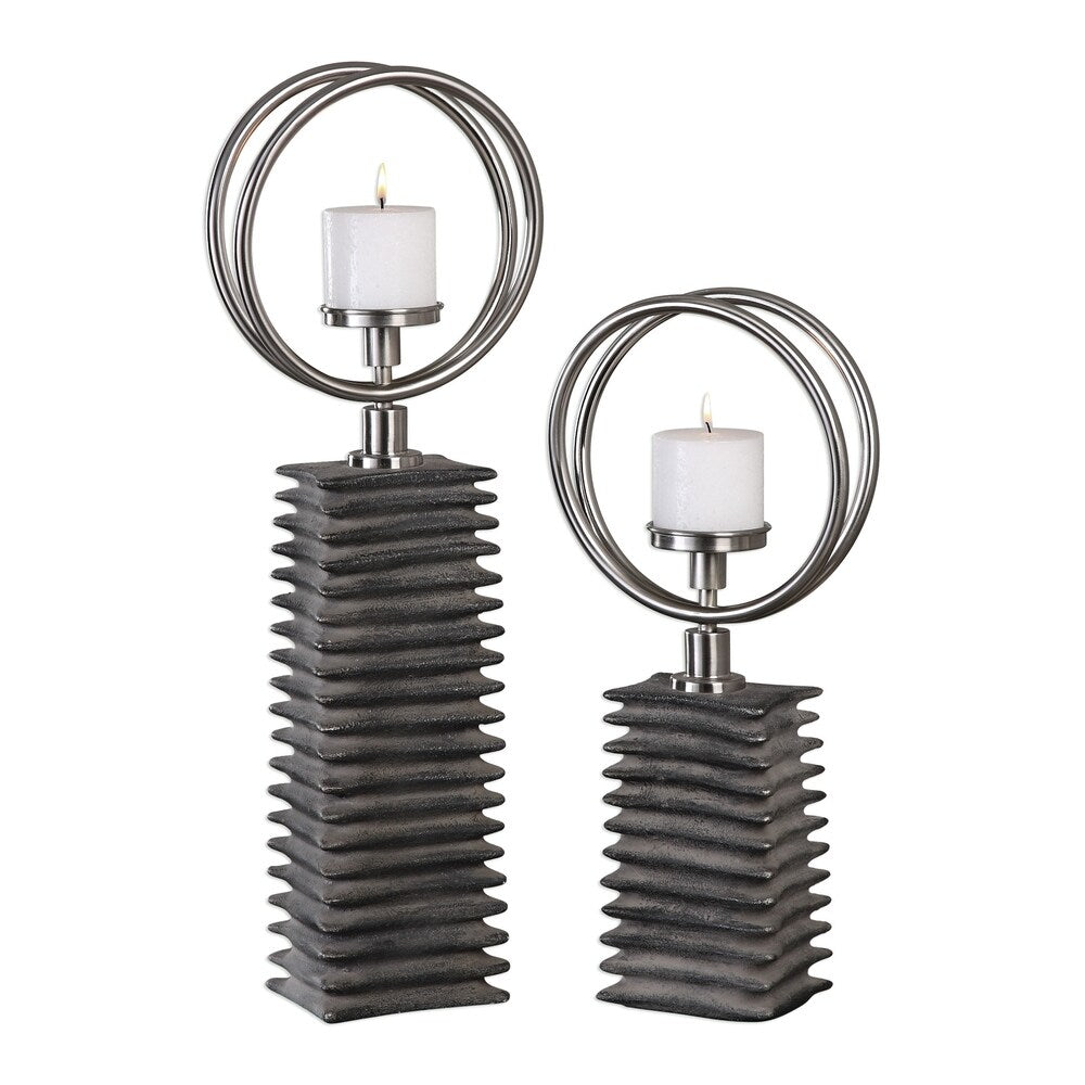 Uttermost Eugenio Textured Aged Black Candleholders (Set of 2)