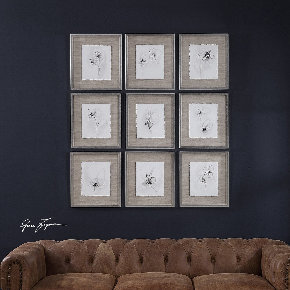 Uttermost Neutral Floral Gestures Prints (Set of 9) - Brown