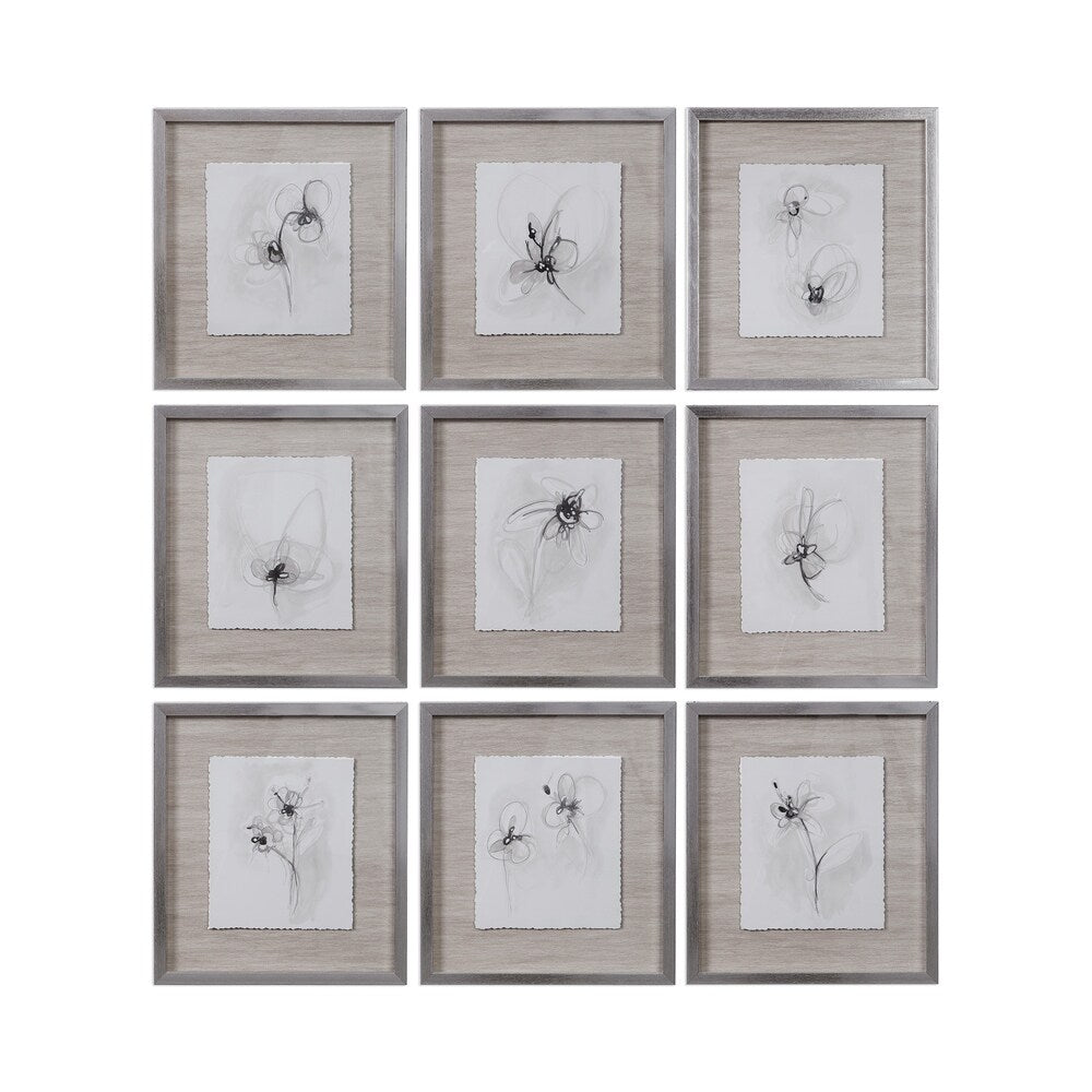 Uttermost Neutral Floral Gestures Prints (Set of 9) - Brown