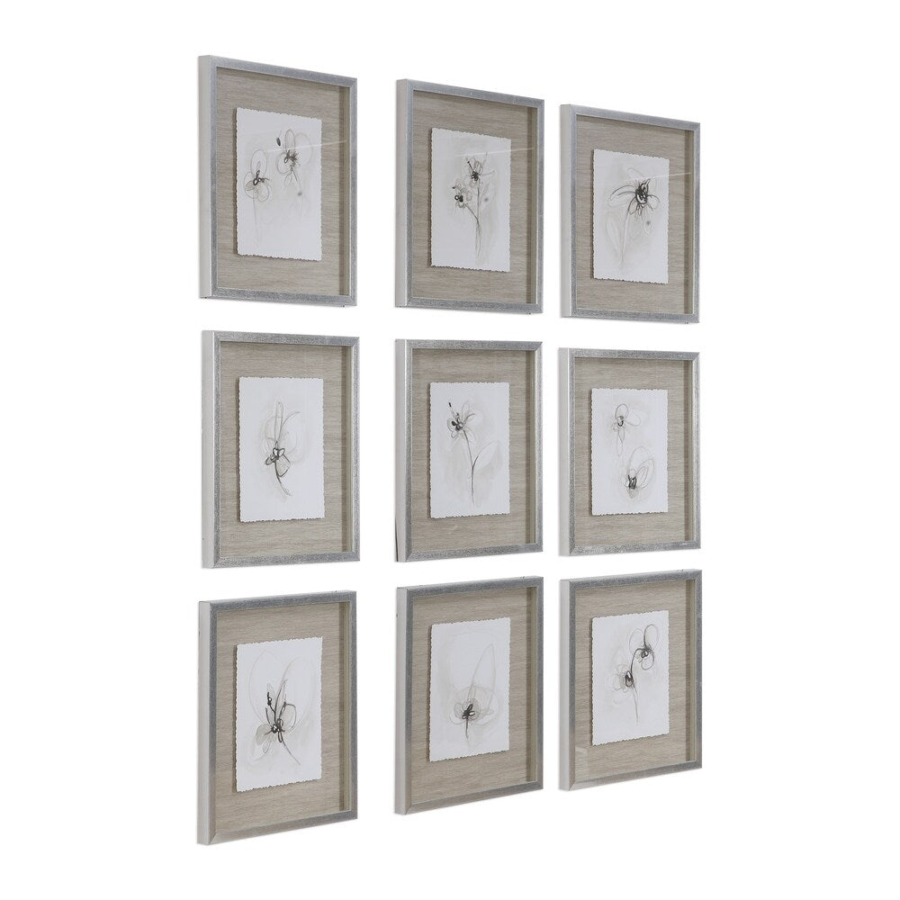 Uttermost Neutral Floral Gestures Prints (Set of 9) - Brown