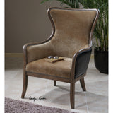 Uttermost Snowden Caramel Tan Solid Wood Wing Chair