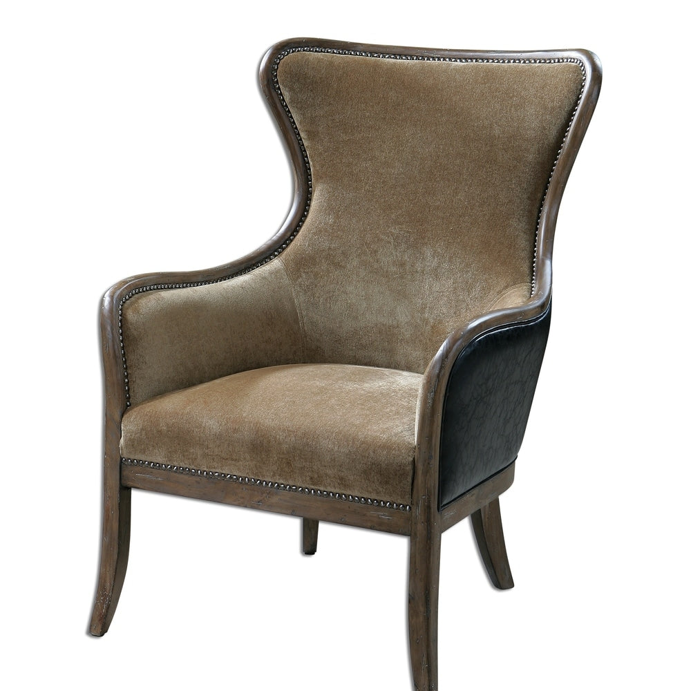 Uttermost Snowden Caramel Tan Solid Wood Wing Chair