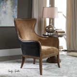 Uttermost Snowden Caramel Tan Solid Wood Wing Chair