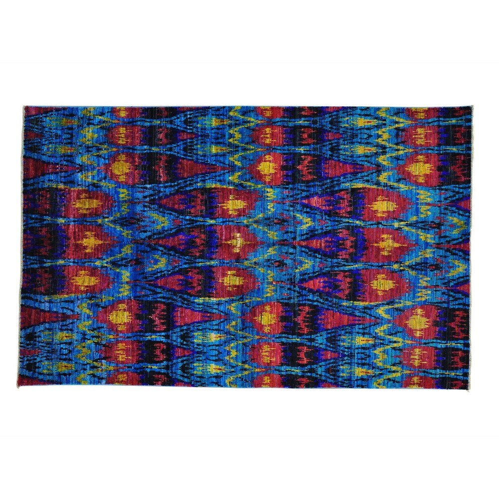 Uzbek Style Sari Silk Oriental Handmade Rug (5'1 x 8') - Denim