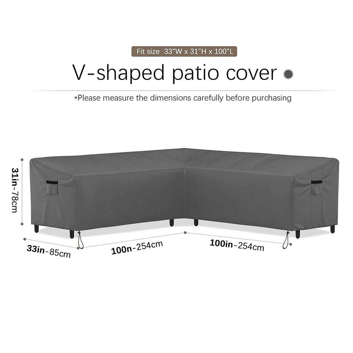 V Shaped Patio Couch Cover Waterproof Heavy Duty Furniture Cover, Sectional Sofa Cover with Air Vent Outdoor