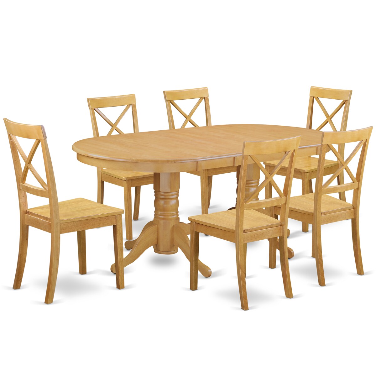 East West Furniture 7 Piece Dining Set- an Oval Dining Table and 6 Wood Seat Chairs, 40x76 Inch, Oak