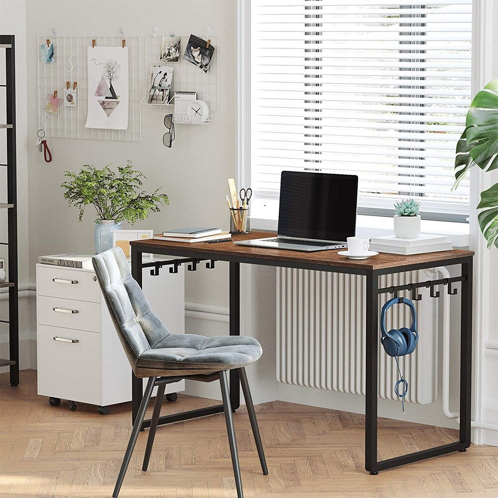 VASAGLE Computer Writing Desk with 8 Hooks ULWD058B08, for Home Office, Simple Study PC Table, 47.2''
