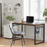 VASAGLE Computer Writing Desk with 8 Hooks ULWD058B08, for Home Office, Simple Study PC Table, 47.2''