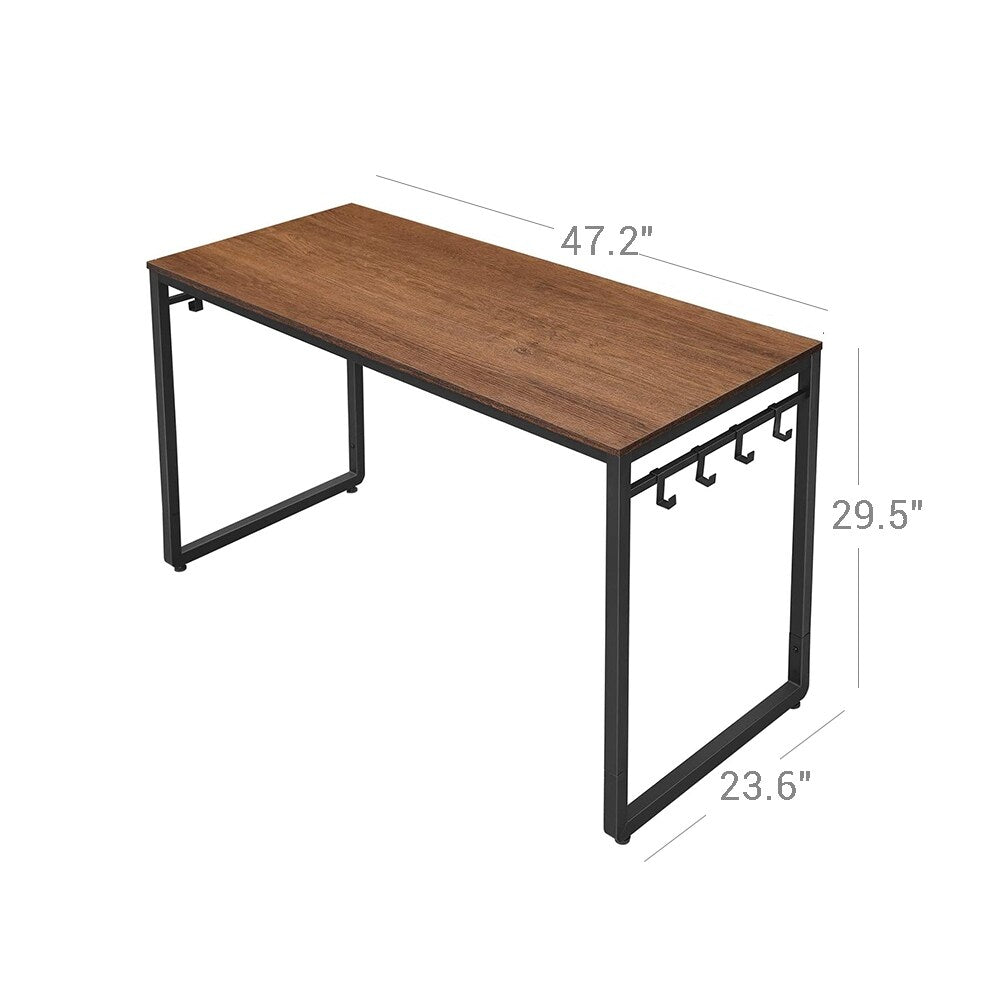 VASAGLE Computer Writing Desk with 8 Hooks ULWD058B08, for Home Office, Simple Study PC Table, 47.2''