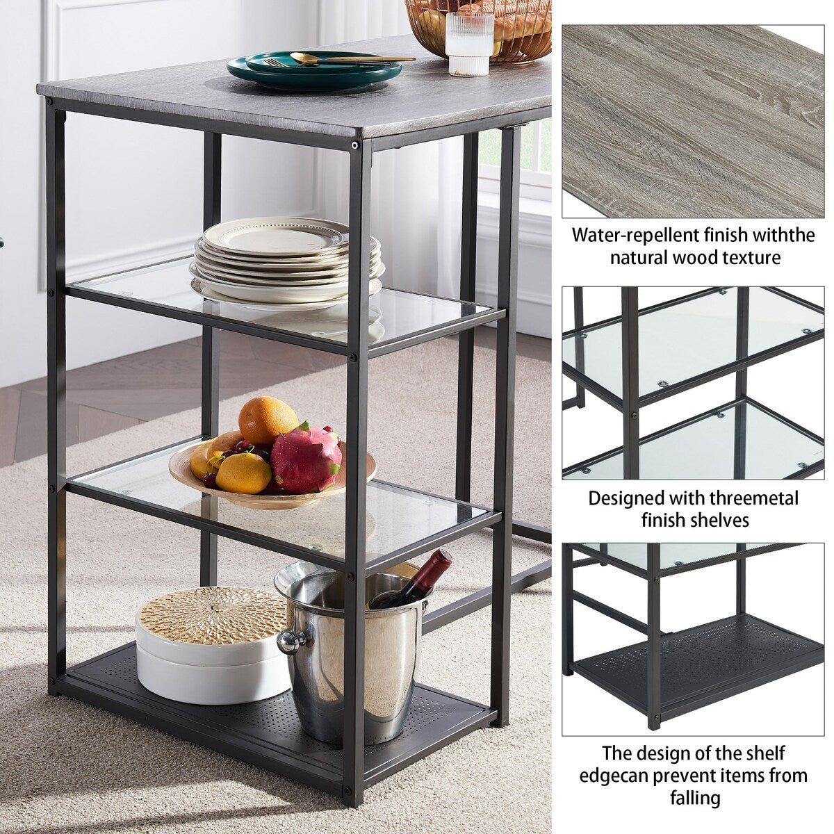 VECELO 3-Pieces Counter Dining Table Set