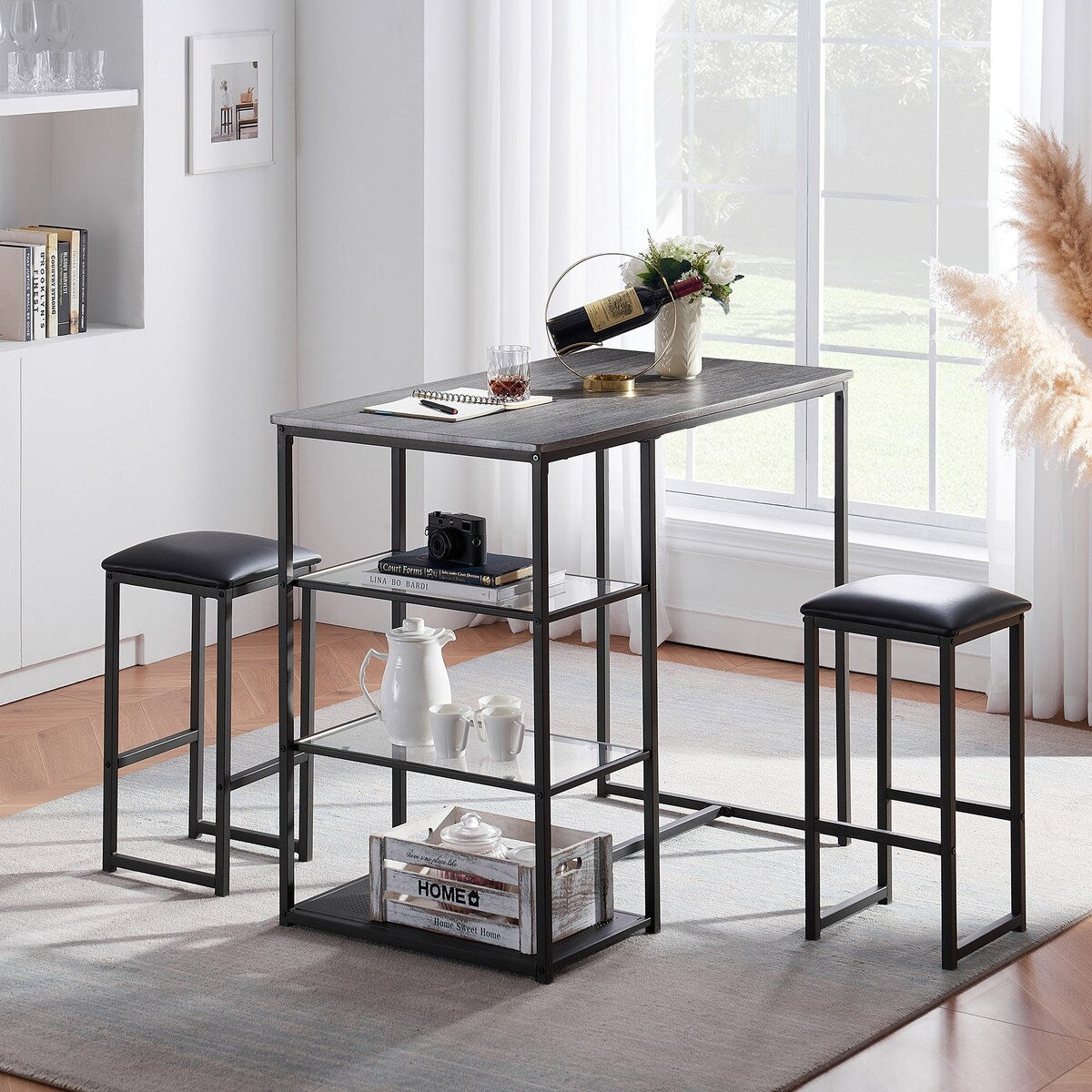 VECELO 3-Pieces Counter Dining Table Set