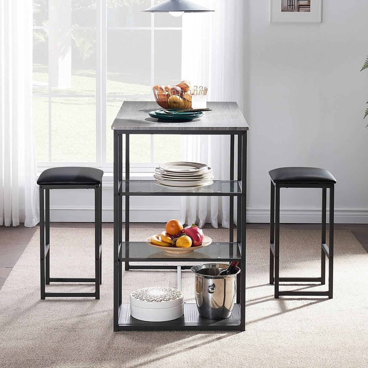 VECELO 3-Pieces Counter Dining Table Set