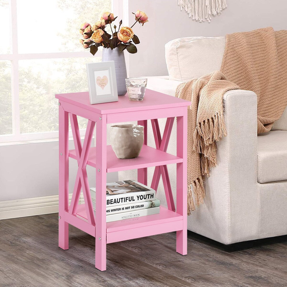 Javlergo Modern Nightstand with 3-tier Storage Shelves Side End Table