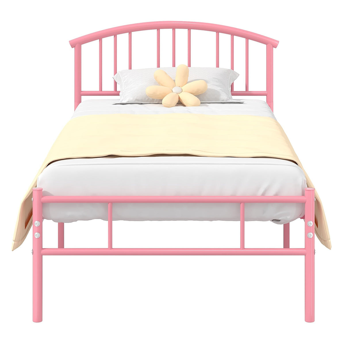 VECELO Kids Bed Frame with Headboard & Metal Slat,Twin Size Bed Set of 2